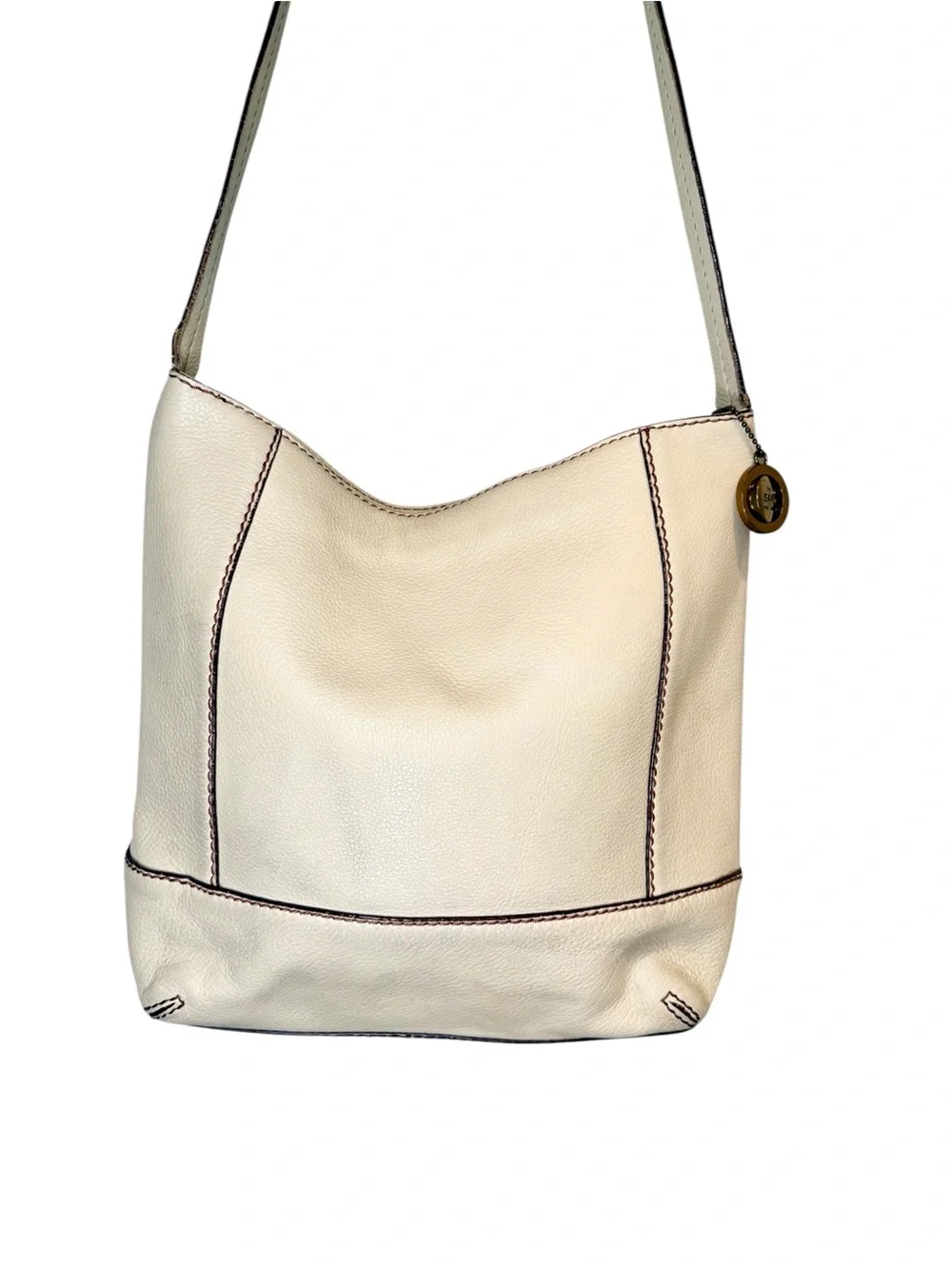 Vintage PINK LABEL The Sak Leather Hobo Shoulder Bag Cream Slouchy Boho Y2K