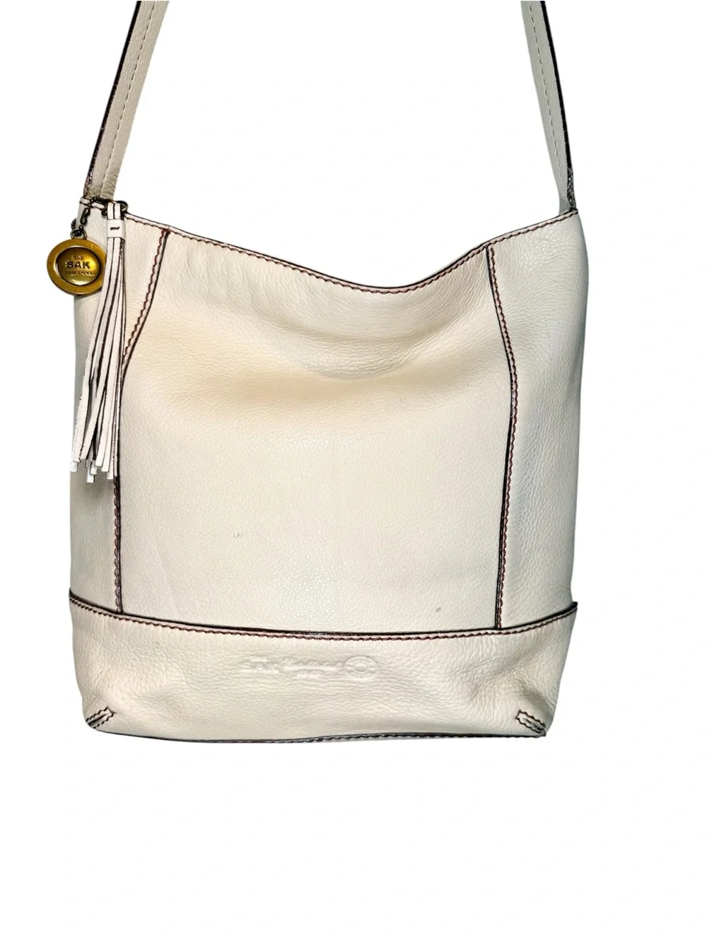 Vintage PINK LABEL The Sak Leather Hobo Shoulder Bag Cream Slouchy Boho Y2K