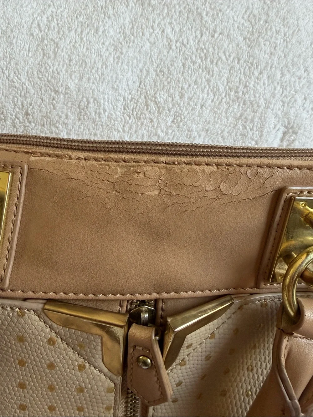 Danielle Nicole Tan and Cream Satchel with Gold Hardware