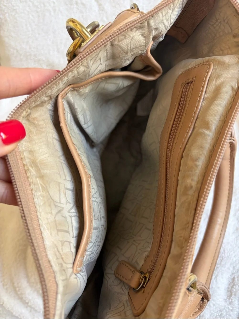 Danielle Nicole Tan and Cream Satchel with Gold Hardware