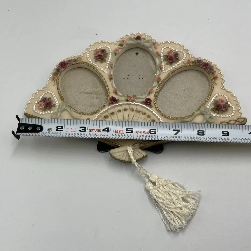 Dezine Victorian Style 3 Photo Picture Frame Hand Fan Shaped Boudoir Vanity 90s