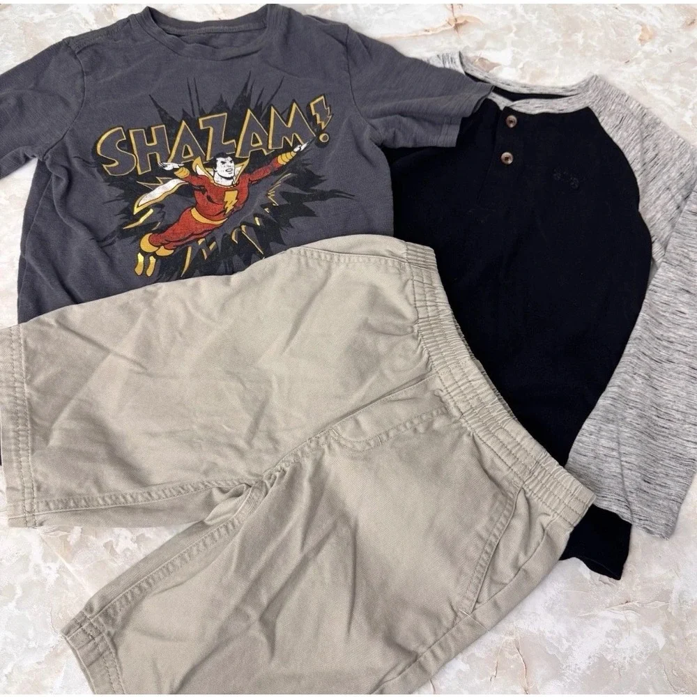 Justice League Lucky Brand Boys Size 7 Gray Tan Black Short Long Sleeve 3pc Lot