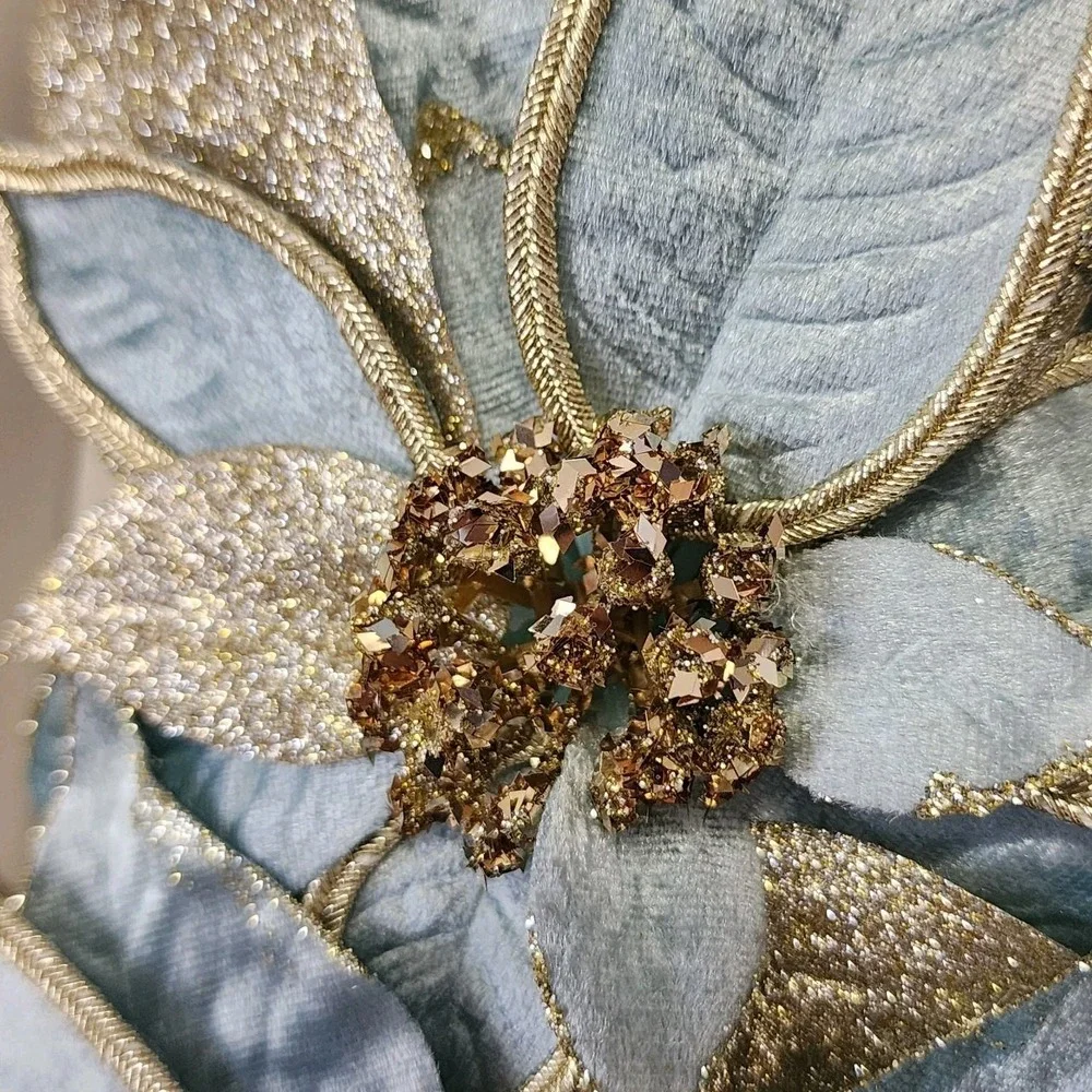 Blue Silver Glitter Flower Ornaments Clip On Tree Decor‎ 7