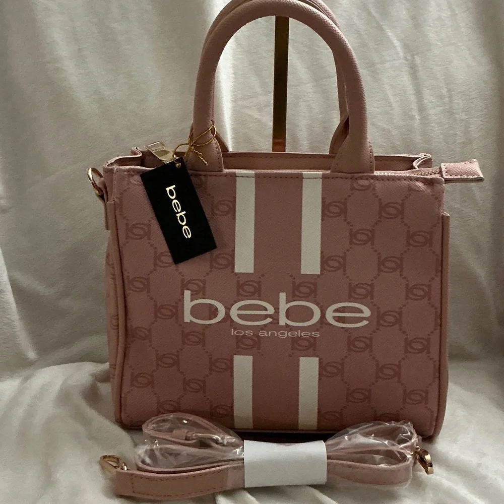 Bebe Blush Paisley Mini PU Satchel/Crossbody Striped Logo Bag.