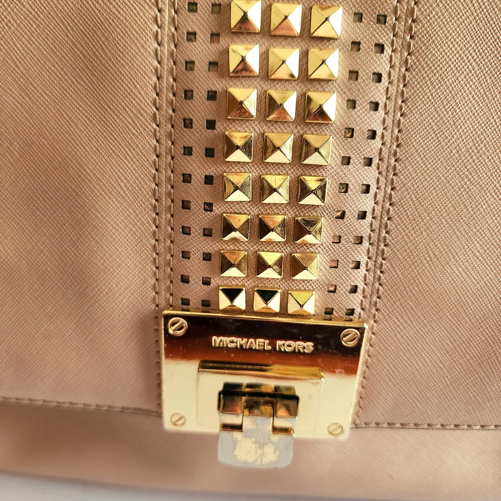 Michael Kors Tina studded shoulder bag in ballet pink saffiano leather
