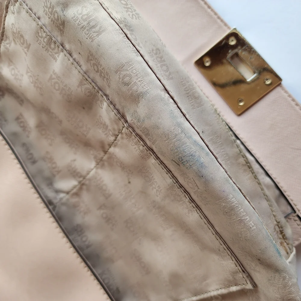 Michael Kors Tina studded shoulder bag in ballet pink saffiano leather