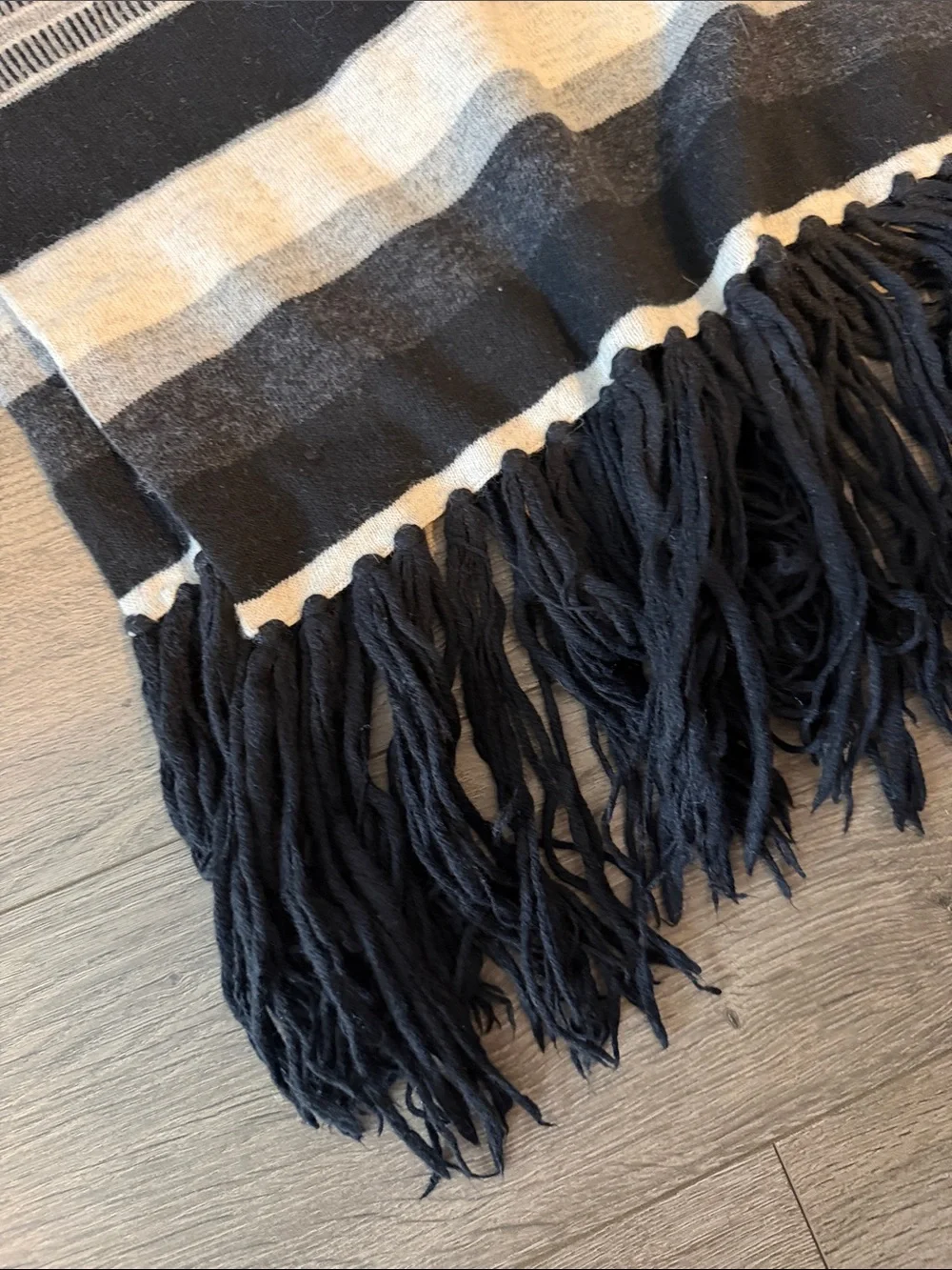 Sandro Striped Scarp with Fringes Black and White