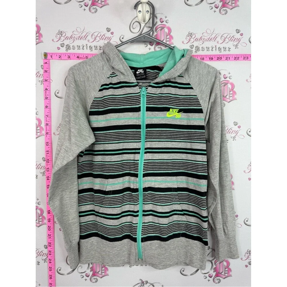 Nike sweater hoodie Grey, Black & Teal Striped Zip Hoodie with Neon Yellow Logo