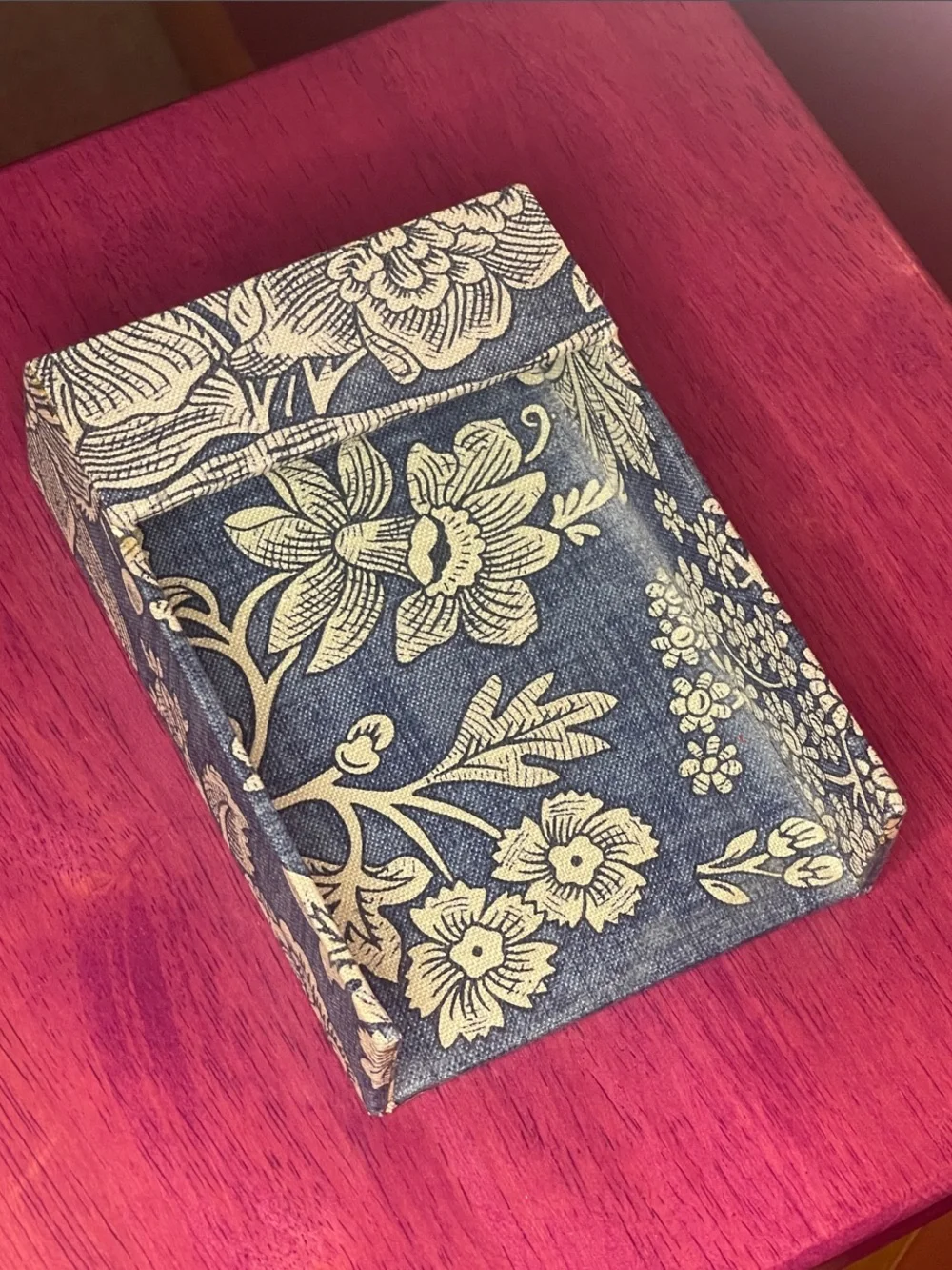 Vintage Pierre Deux Blue Toile Floral Paper or Photo Storage Bin La Declaration