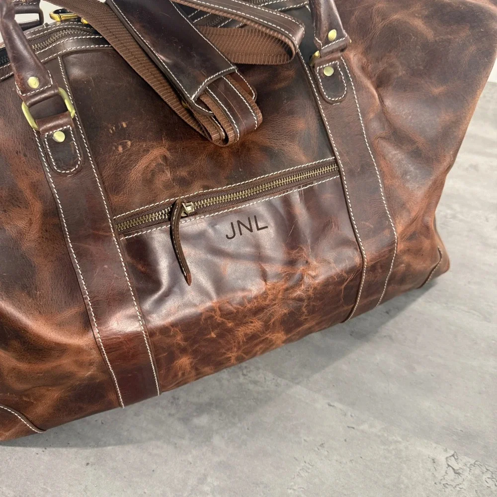 Denver Leather Craft Duffel Bag Mens Brown Distressed Weekender Travel Luggage