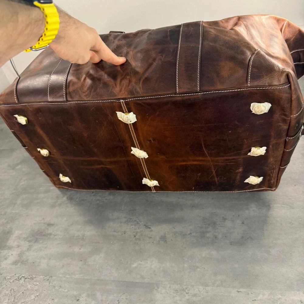 Denver Leather Craft Duffel Bag Mens Brown Distressed Weekender Travel Luggage