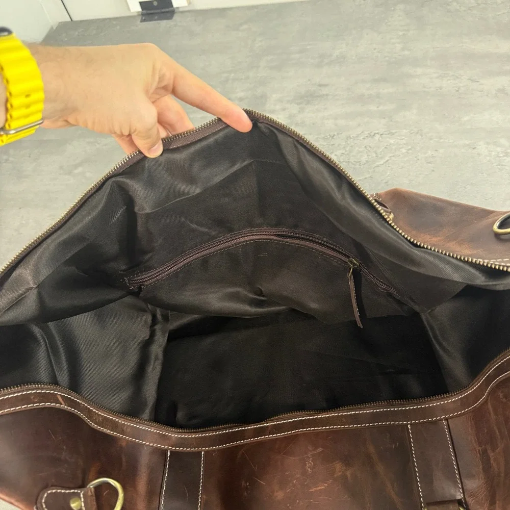 Denver Leather Craft Duffel Bag Mens Brown Distressed Weekender Travel Luggage