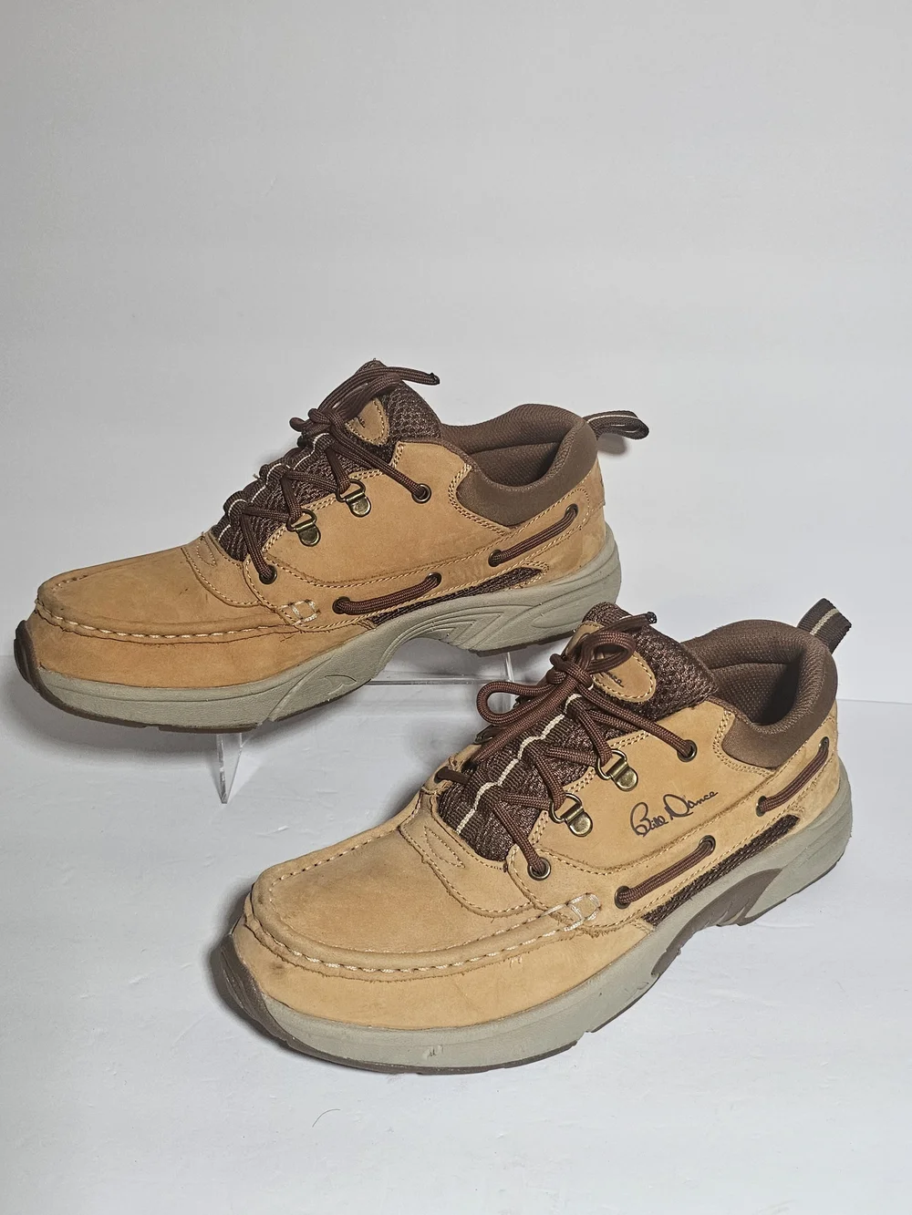 Rugged Shark Size 10.5M Bill Dance Mens Tan Leather Boat Shoes Fishing Sneakers