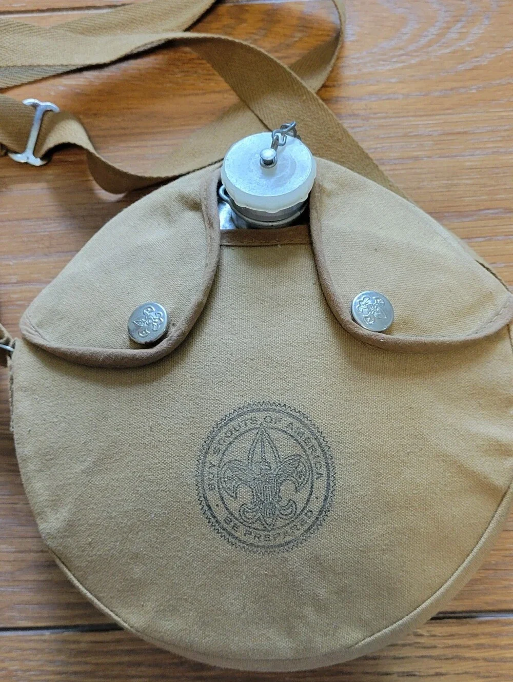 Boy Scouts of America Canteen with green canvas pouch and  neckerchief and slide