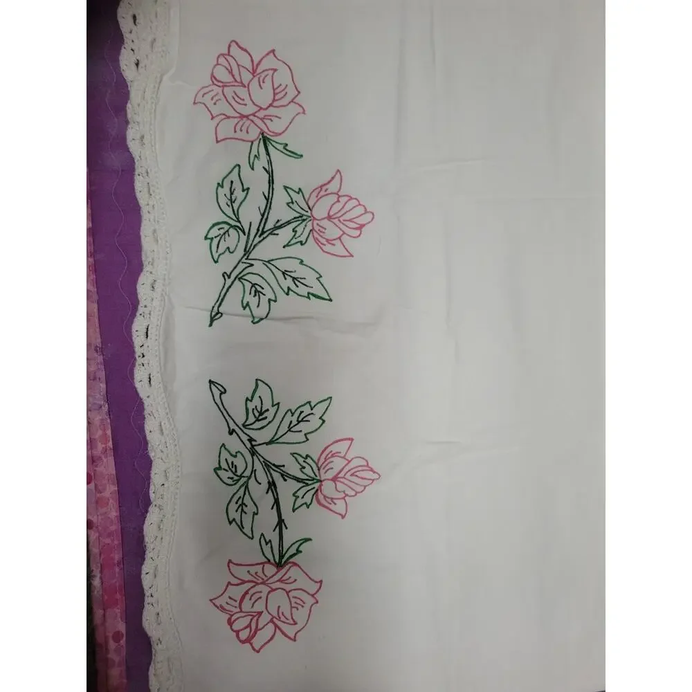 Vintage Hand Embroidered Hand Crocheted Pillow Cases Lot Of 3