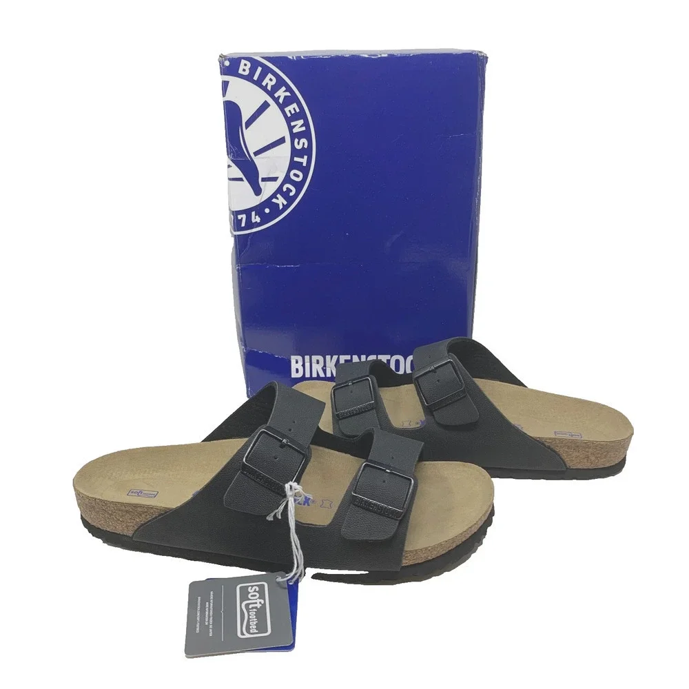 NEW Birkenstock Arizona Black Leather Soft Footbed Sandals Sz EU 43 US 10 NWB