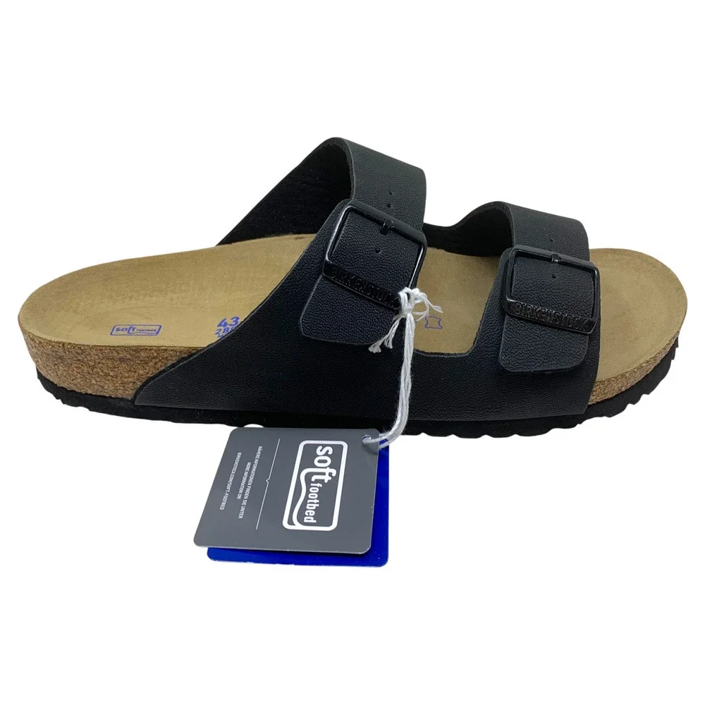 NEW Birkenstock Arizona Black Leather Soft Footbed Sandals Sz EU 43 US 10 NWB