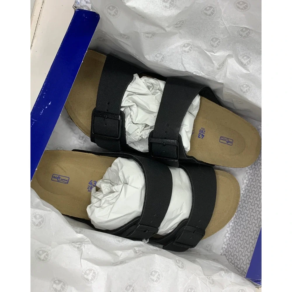 NEW Birkenstock Arizona Black Leather Soft Footbed Sandals Sz EU 43 US 10 NWB