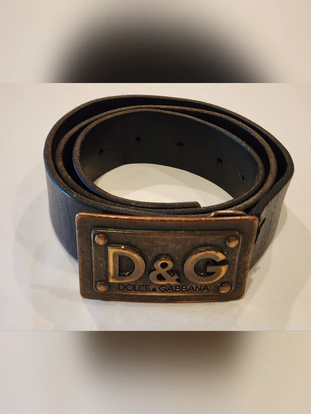 Dolce & Gabbana D&G Black Leather Belt with Brass Buckle