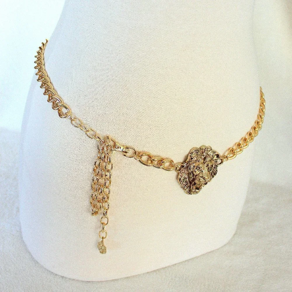 Lion of Judah Yeshua Aslan Chain Link Gold Tone Belt 44