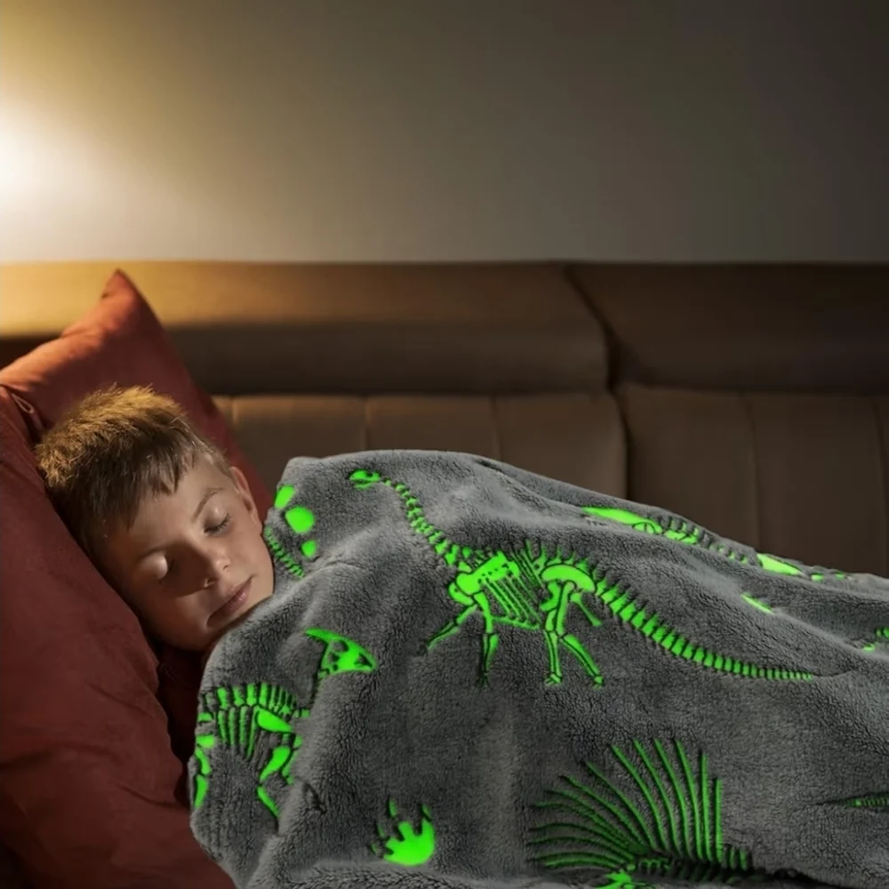 Gray Dinosaur Skeleton Blanket