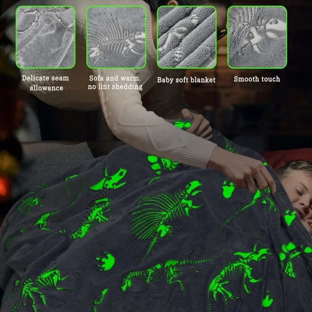Gray Dinosaur Skeleton Blanket