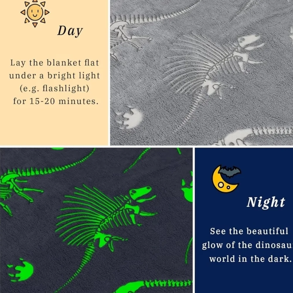 Gray Dinosaur Skeleton Blanket