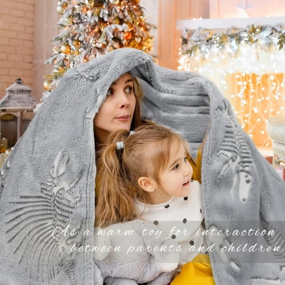 Gray Dinosaur Skeleton Blanket