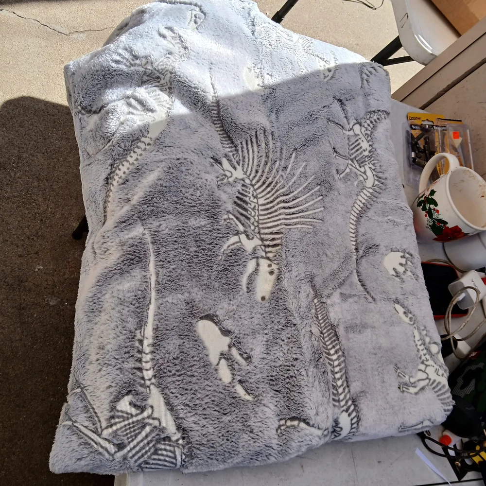 Gray Dinosaur Skeleton Blanket