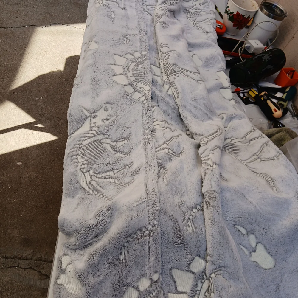 Gray Dinosaur Skeleton Blanket