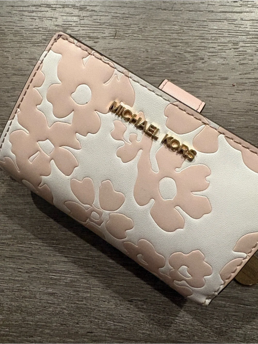 Michael Kors Blush and White Floral Appliqué Wallet