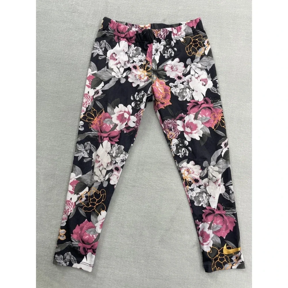 Nike Dri-FIT Leggings Girls Size 4–5 (104–110 cm) Black Pink Floral Print