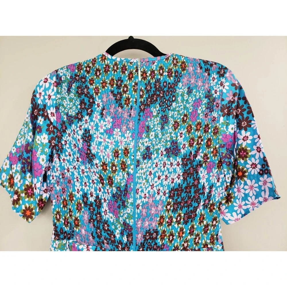 NEVER WORN Kate Spade Pacific Petals Floral Dress SZ 0 Jacquard Silk Blue Ruffle