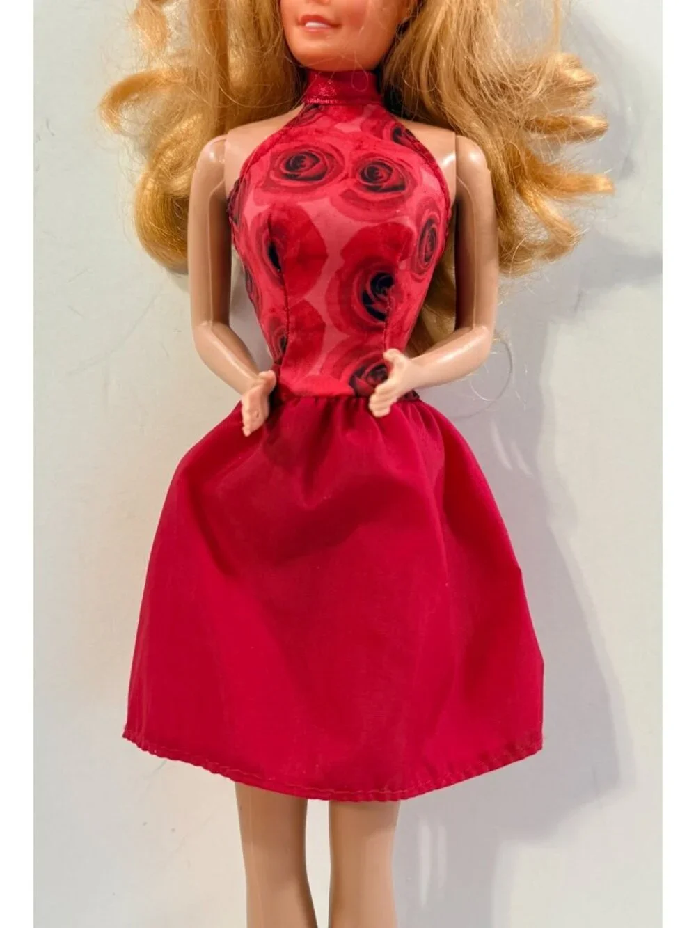 Vintage Barbie Red Rose Halter Top Dress Clothing Mattel