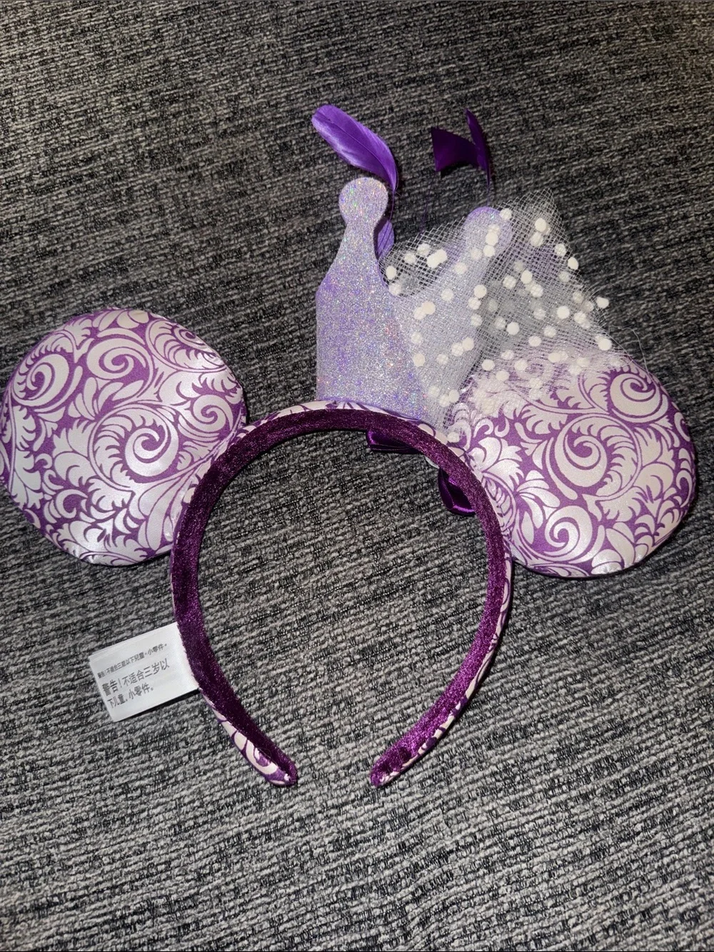 Disney Parks Purple Crown and Feathers Jubilee Minnie Mouse Ears Headband Bow