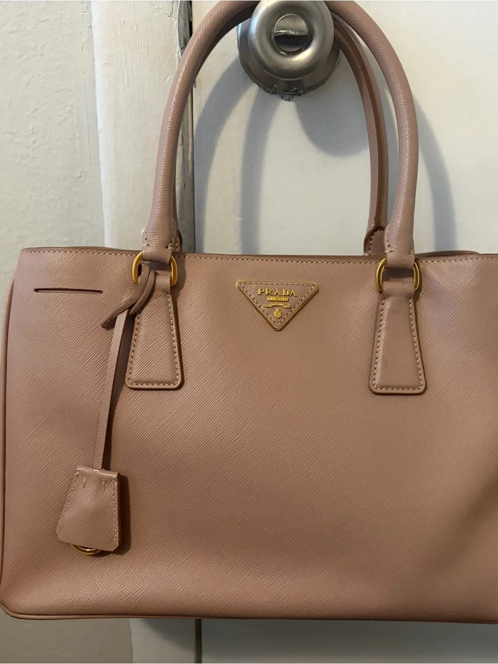 Prada Blush Pink Saffiano Leather Satchel with Gold Hardware