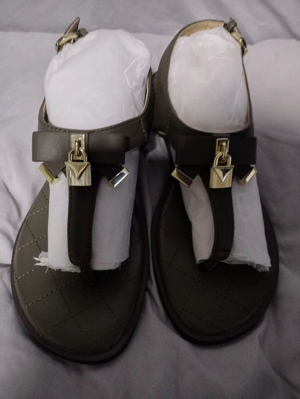 Michael Kors Olive Quilted Leather Slingback Sandals (5.5M) 6.5 Actual Size