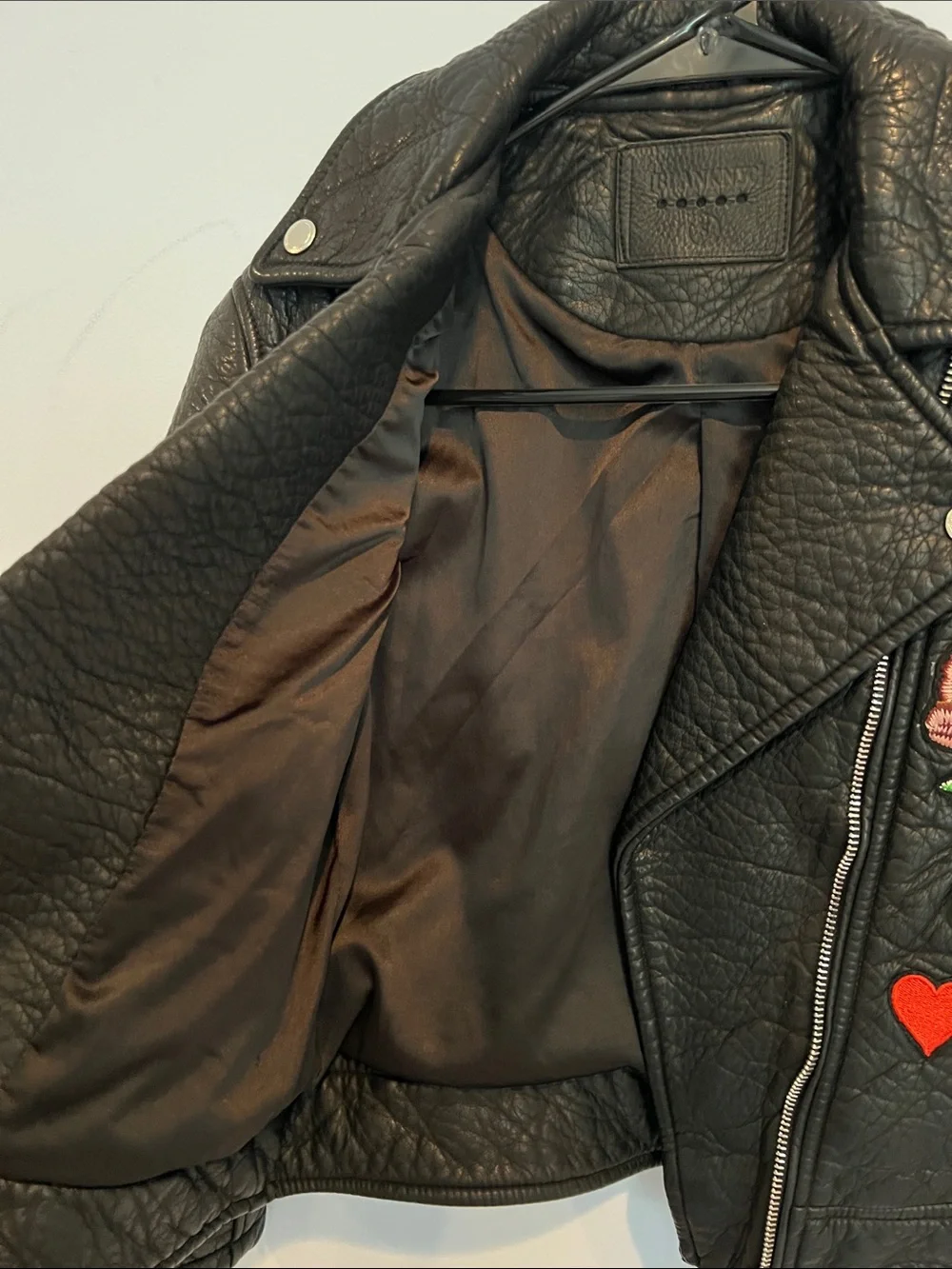 Blank NYC Black Embroidered Moto Jacket with Colorful Patches