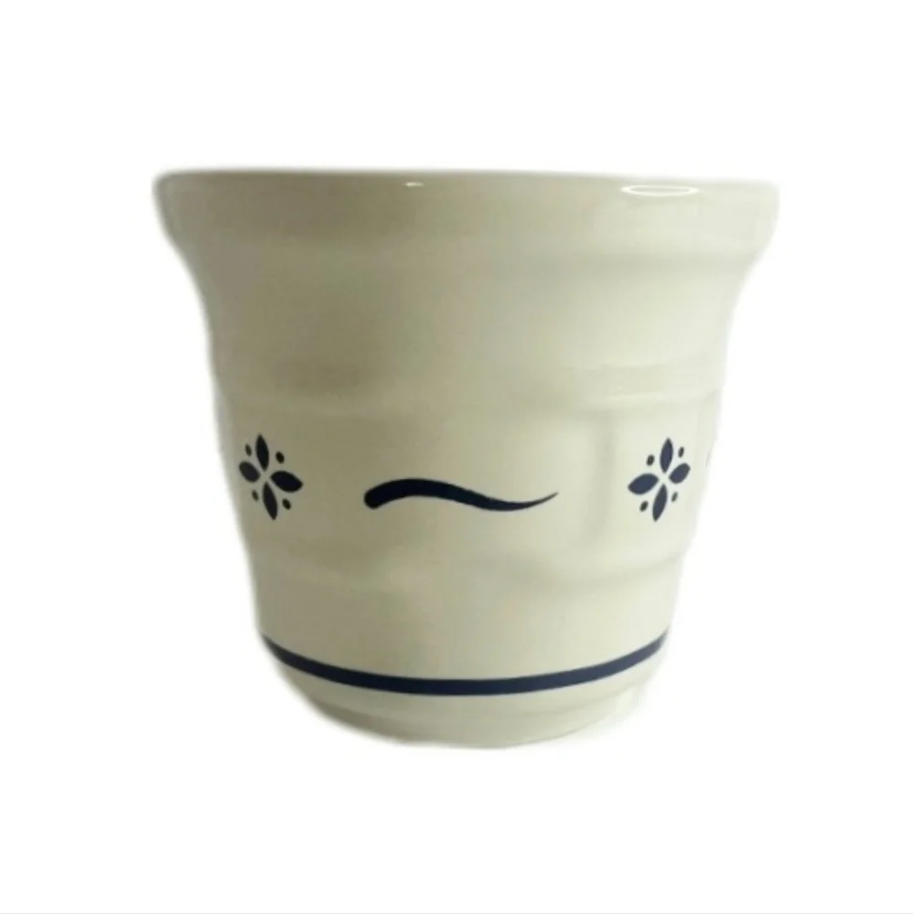 Longaberger Pottery Votive Candle Holder Blue Floral Farmhouse Decor