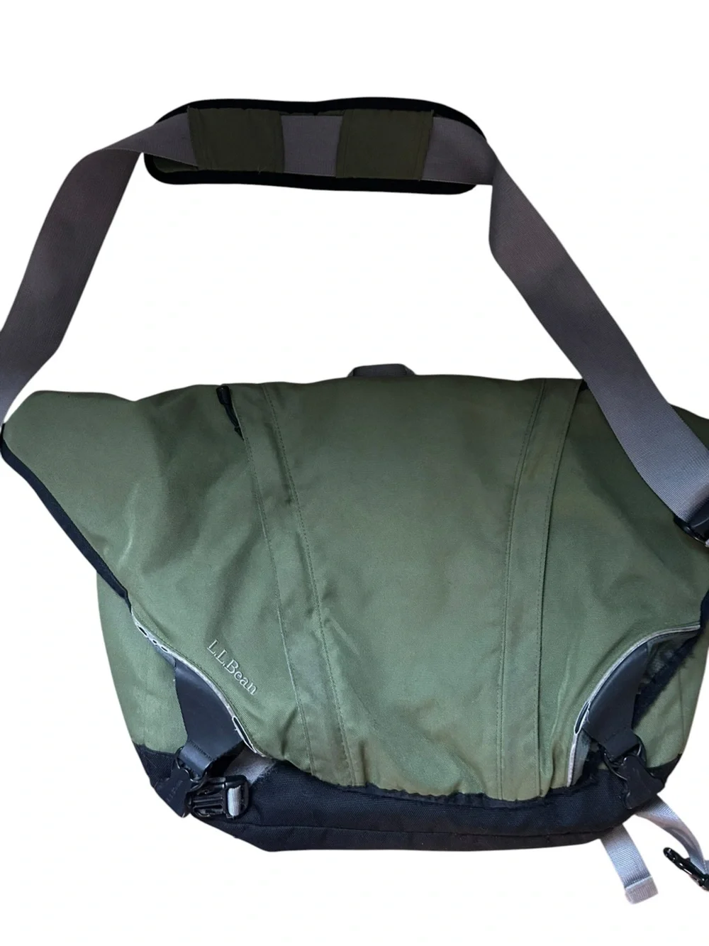 L.L. Bean Olive Canvas Messenger Bag with Gray Strap