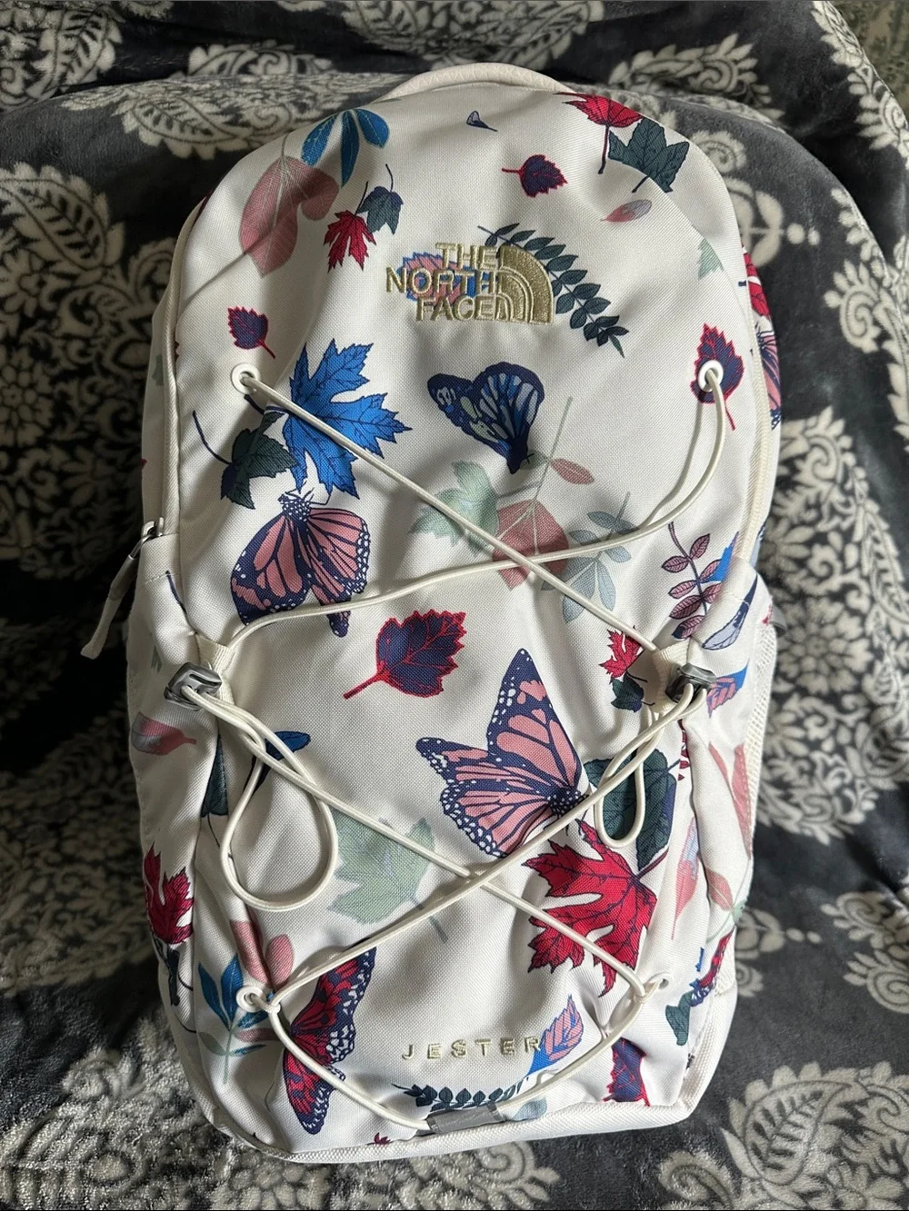 The north face great shape white Jester gardenia floral leaf print backpack