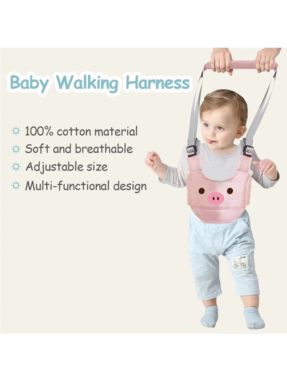 Baby Walking Harness Handheld Walker Assistant Belt Pink Pig Safety