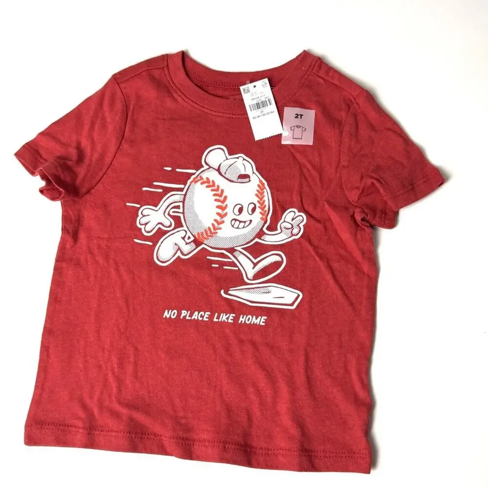 Old Navy Toddler Boy Short Sleeve Sporty Red Kids Baseball Graphic T-Shirt Sz 2T