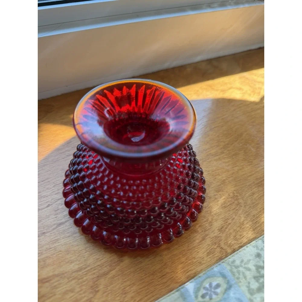 Rare Brooke Thousand Eye Ruby Red Amberina Fairy Lamp Cadmium Glow Complete VTG