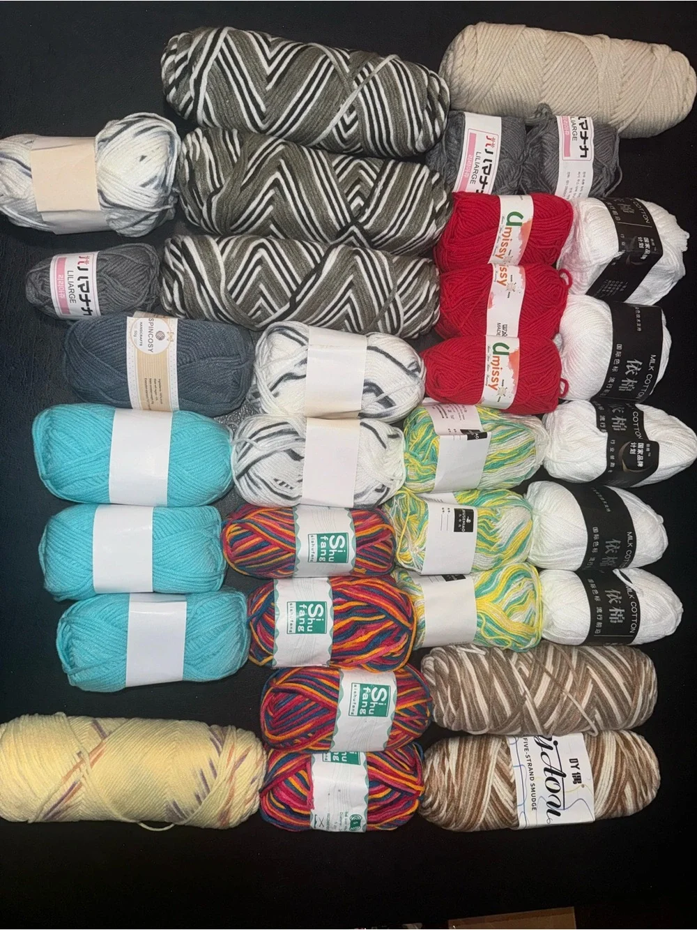 Yarn Lot of 32 skeins various sizes and styles all new lot #3