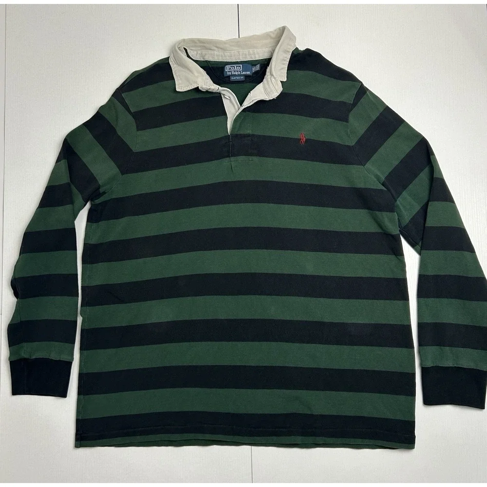Vintage Men's Polo Ralph Lauren Mini Pony Striped Rugby Shirt 90s Cotton Sz 2XL