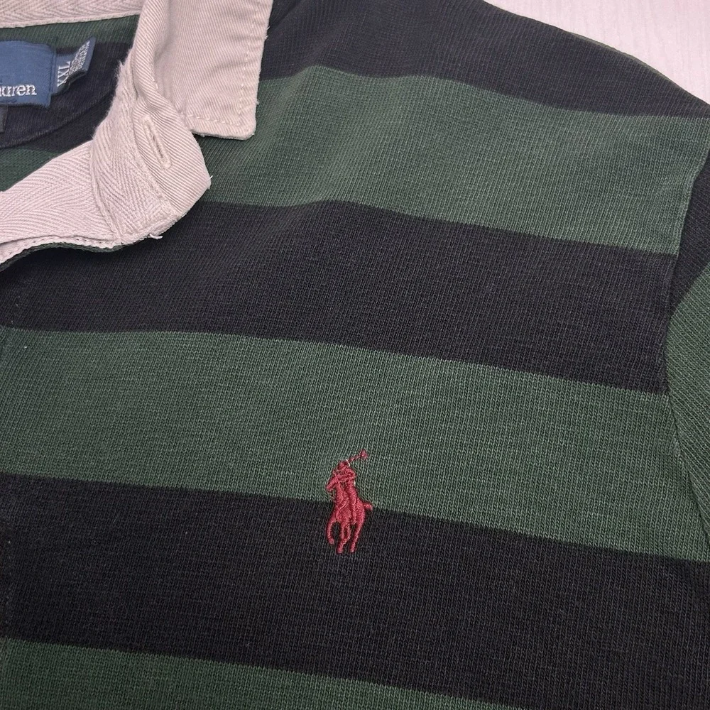 Vintage Men's Polo Ralph Lauren Mini Pony Striped Rugby Shirt 90s Cotton Sz 2XL