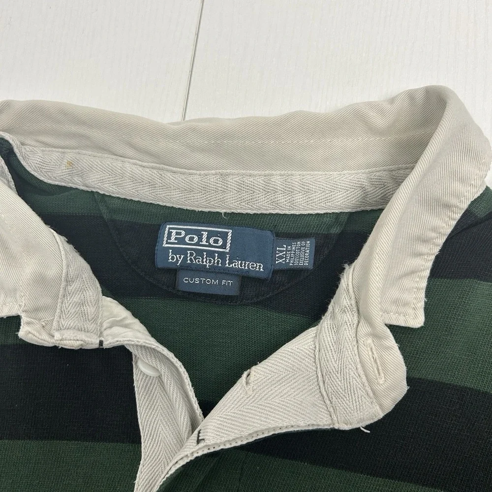 Vintage Men's Polo Ralph Lauren Mini Pony Striped Rugby Shirt 90s Cotton Sz 2XL