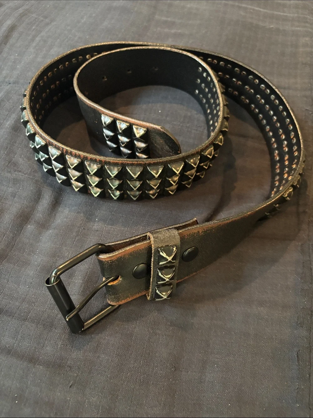 Studded Leather Belt - Black with Silver Studs