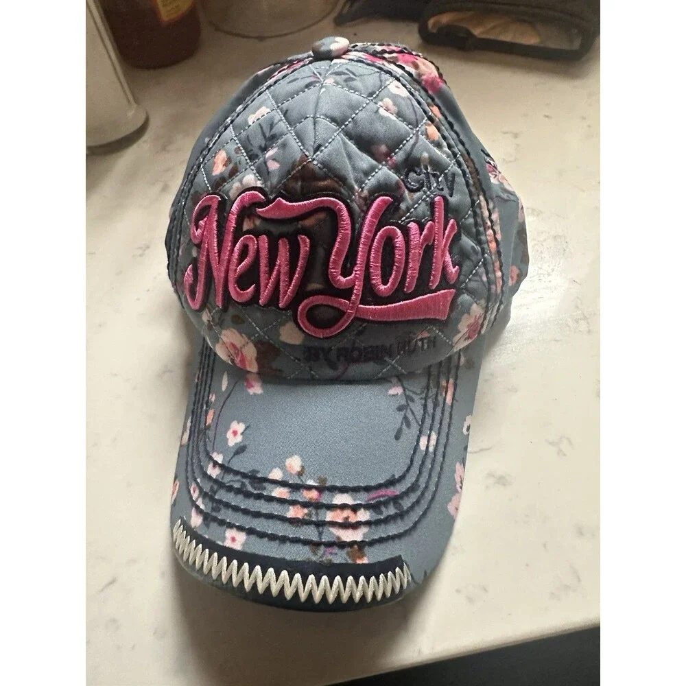 Robin Ruth‎ Floral Blue New York Baseball Hat Cap - Pattern Trim Bill Fashion